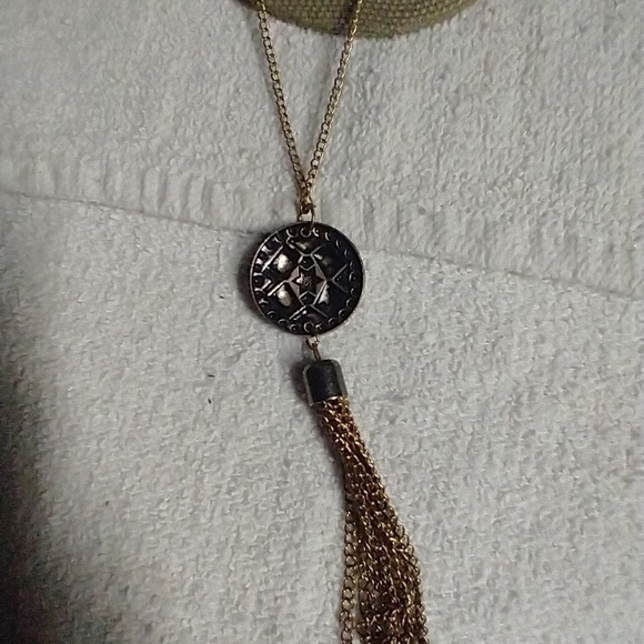 Long goldtone tassel coin chain necklace - Picture 4 of 5